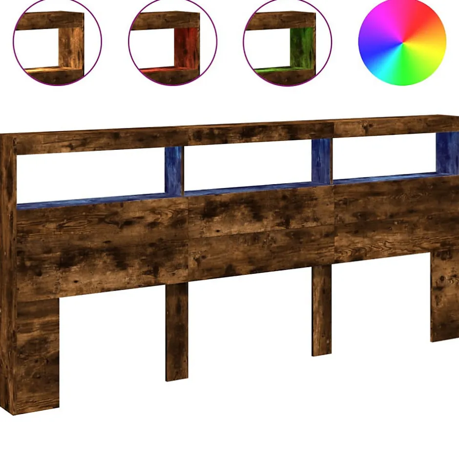 Vidaxl Armoire tête de lit avec LED chêne fumé 220x17x102 cm