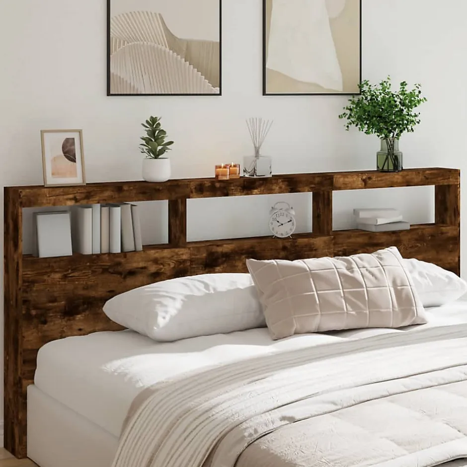 Vidaxl Armoire tête de lit avec LED chêne fumé 220x17x102 cm