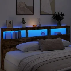 Vidaxl Armoire tête de lit avec LED chêne fumé 220x17x102 cm
