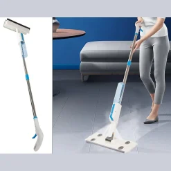 Importdistrib Balai serpillière 2 en 1 plat avec pulvérisateur, raclette à vitres, lave-glace + 3 Lavettes