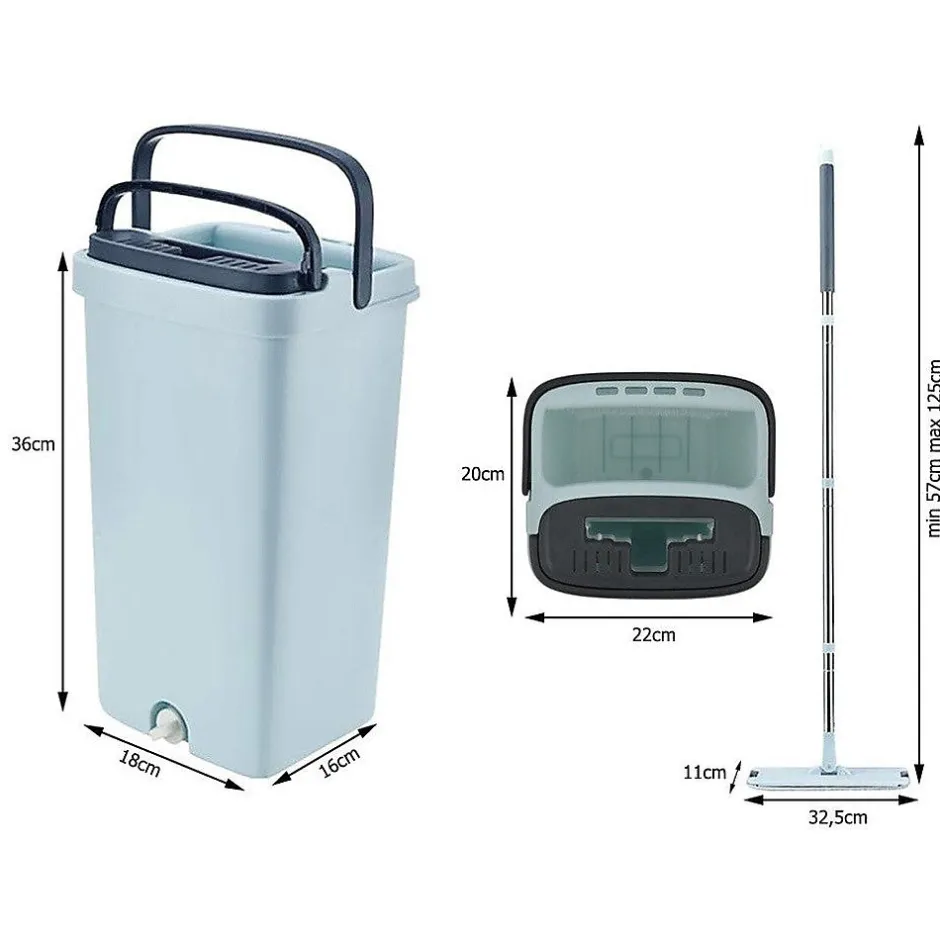 Importdistrib Balai serpillière plat avec seau essoreuse deux compartiments + 3x lavette offerte