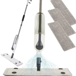 Importdistrib Balai serpillière plat avec pulvérisateur, rotatif + 3 lavette en microfibre