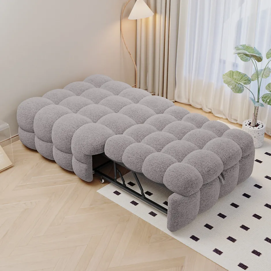 Okwish Banquette Convertible - Lit Pliant 2-en-1 avec Lit D'Appoint, Tissu Pelucheux Teddy, Gris, 183x76x42 cm