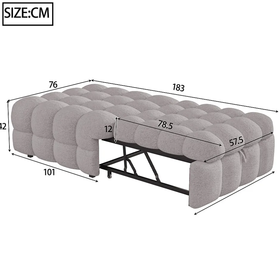 Okwish Banquette Convertible - Lit Pliant 2-en-1 avec Lit D'Appoint, Tissu Pelucheux Teddy, Gris, 183x76x42 cm