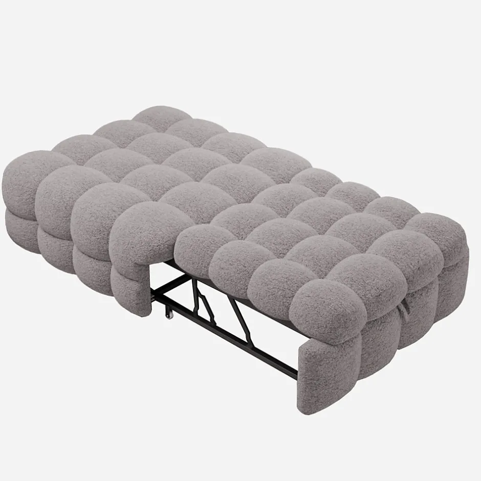 Okwish Banquette Convertible - Lit Pliant 2-en-1 avec Lit D'Appoint, Tissu Pelucheux Teddy, Gris, 183x76x42 cm