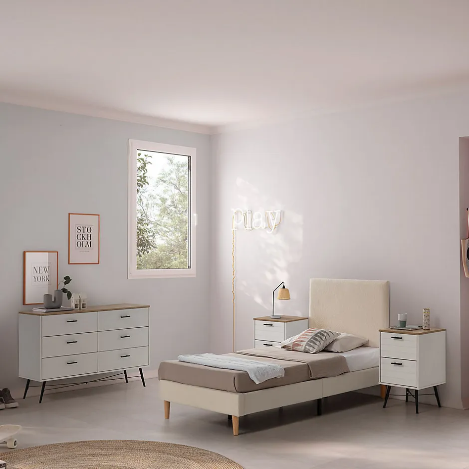 Vs Venta-Stock Base rembourrée Niebla 90x190 cm Imitation tissu mouton beige
