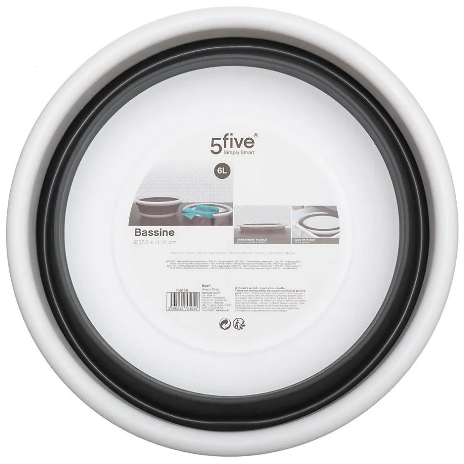 5Five Bassine retractable 6L - Blanc Gris clair -