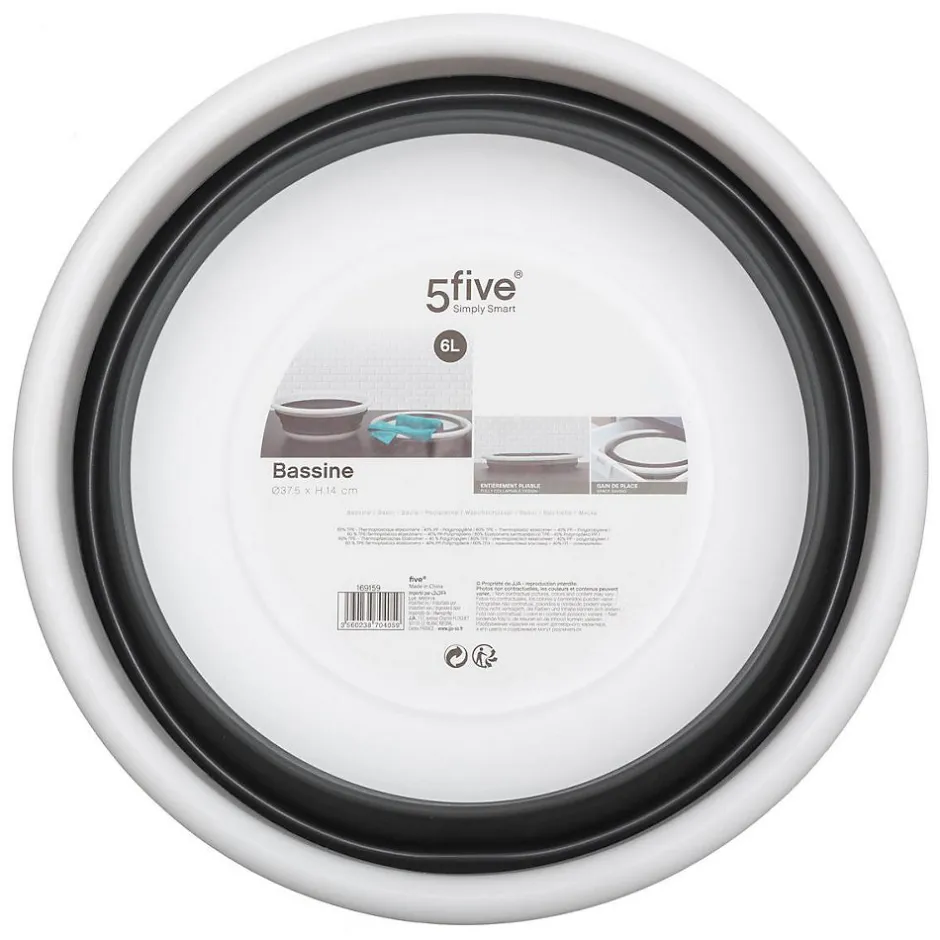 5Five Bassine retractable 6L - Blanc Gris clair -
