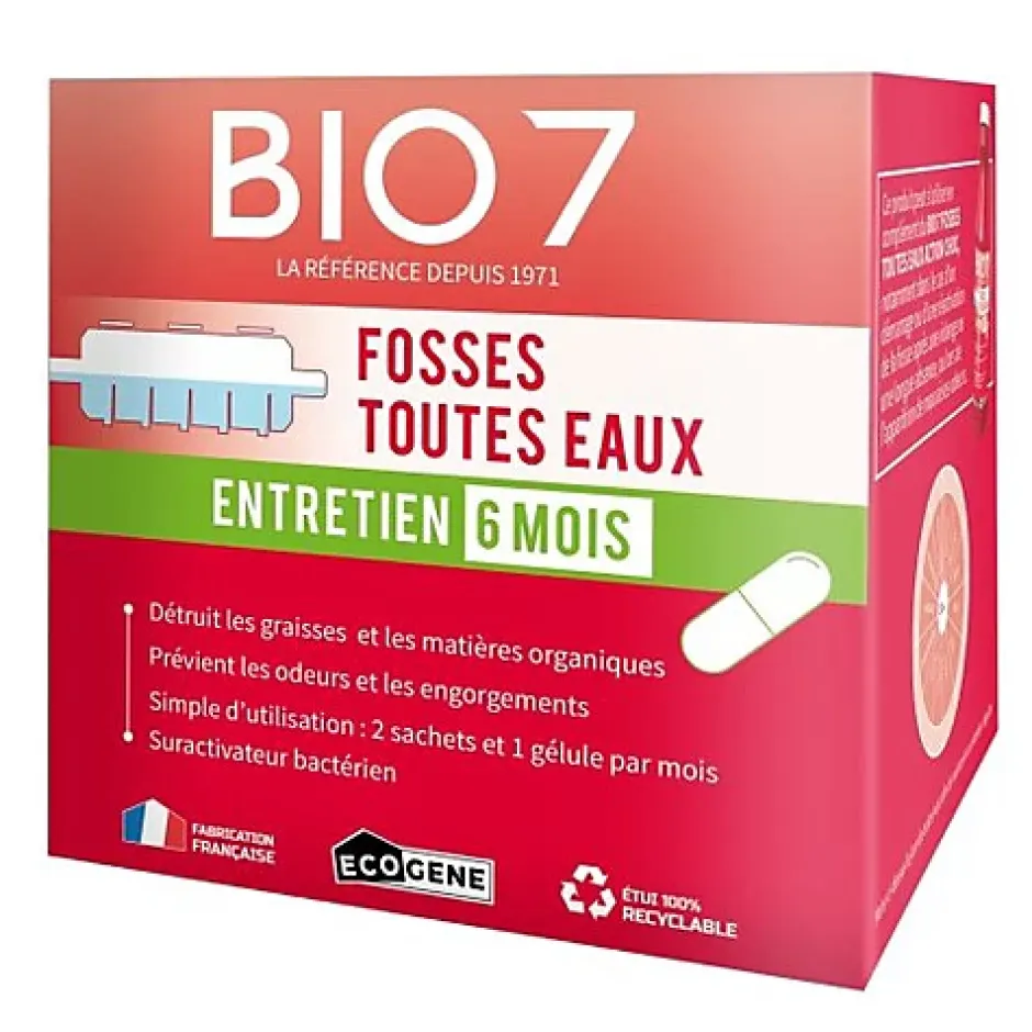 Ecogene bio7 entretien 6 mois fosses toutes eaux 960 g Sale