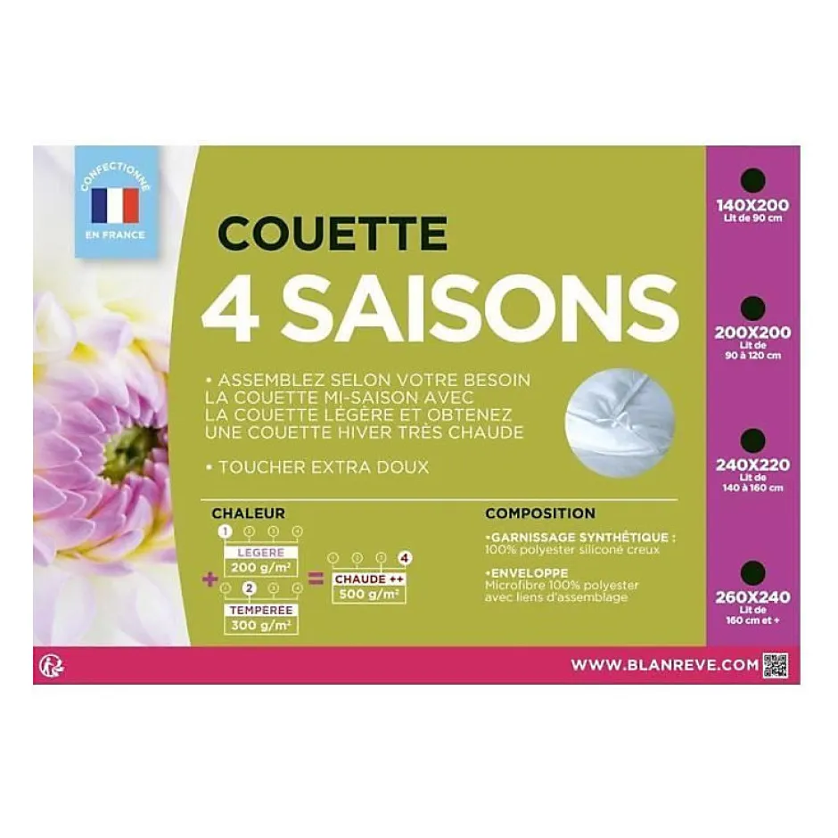 Blanreve Couette 4 saisons - 240 x 260 cm - Blanc Discount