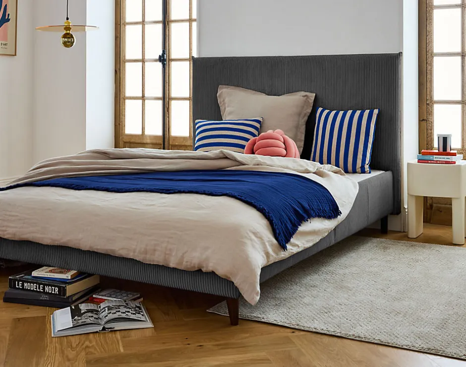 Best Mobilier Botticelli - cadre de lit - 160x200 - en velours côtelé -