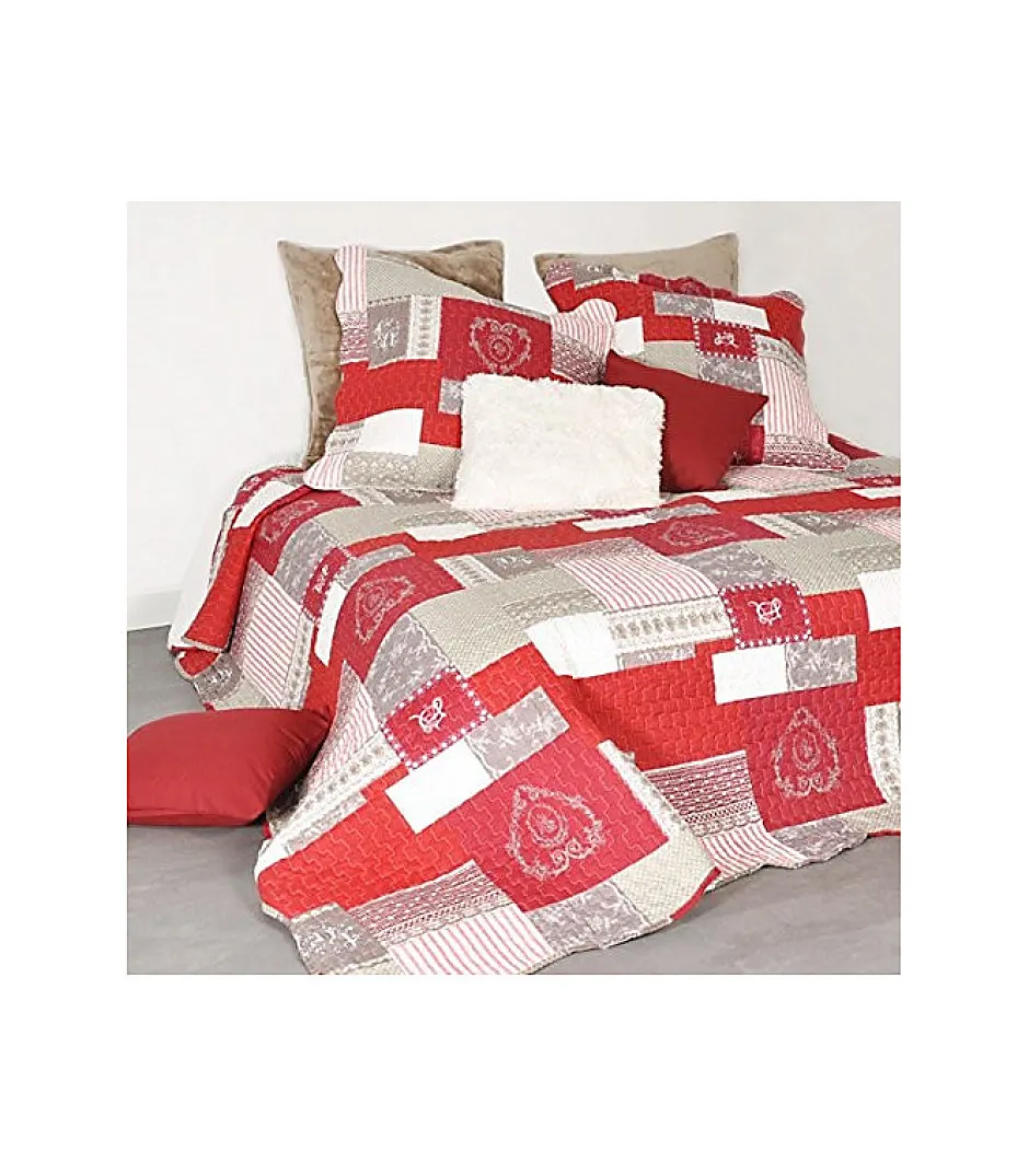 Douceur D'Intérieur Boutis montagne rouge et gris - 240x260cm - Rouge