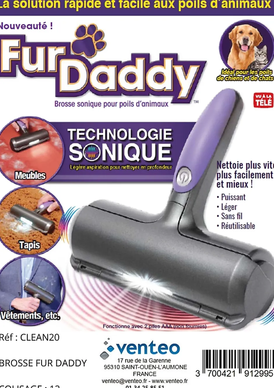 Venteo Brosse anti-poils animaux Fur Daddy Clearance