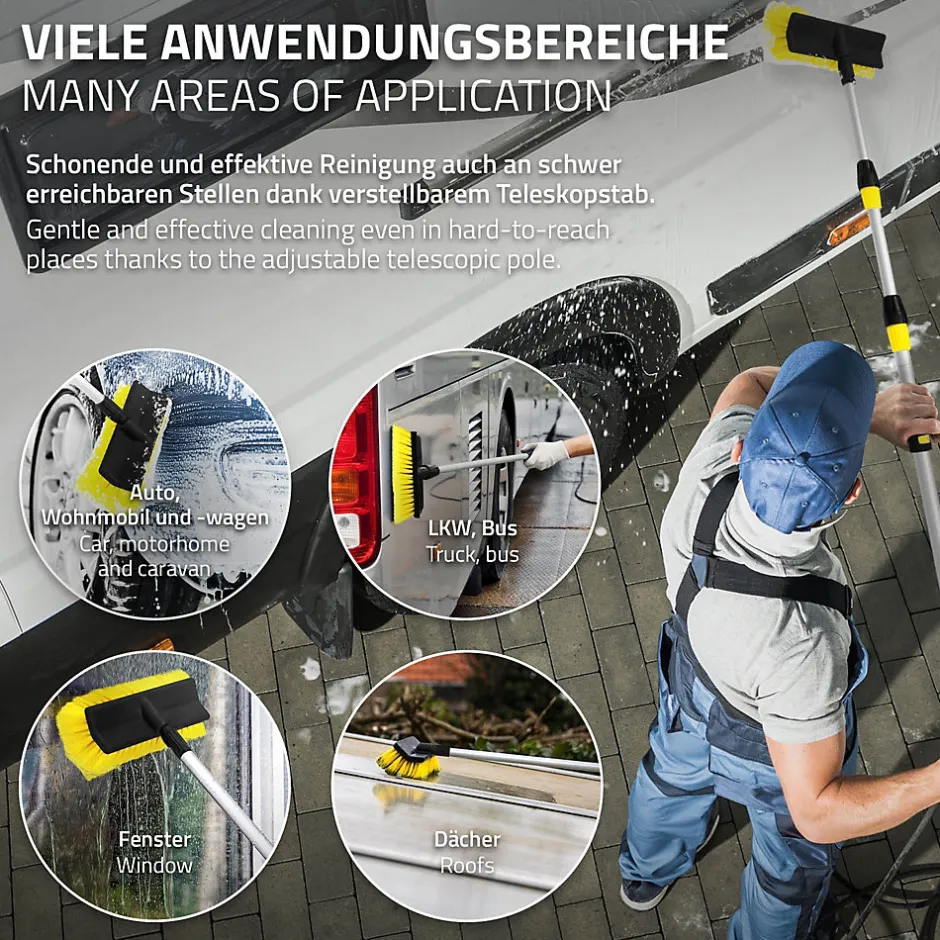 ECD Germany Brosse de Lavage Auto avec Manche Télescopique, Réglable de 130 à 300 cm