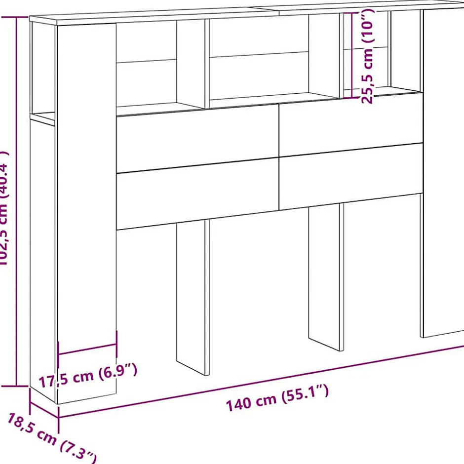 Vidaxl Cabinet de Tête de Lit Chêne noir 120 x 18.5 x 102.5 cm
