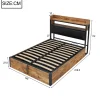Redom Cadre de lit 140 par 200 cm avec mécanisme hydraulique USB tête rembourrée design bois et métal rangement caché noir Clearance