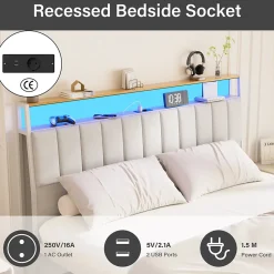 Teeno Cadre de lit, 160 x 200 avec Base en métal, lit 2 Personnes, avec lumières LED et Prises Multiples (1 Prise AC, 2 Ports USB) Online