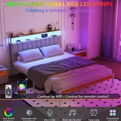 Teeno Cadre de lit, 160 x 200 avec Base en métal, lit 2 Personnes, avec lumières LED et Prises Multiples (1 Prise AC, 2 Ports USB) Online