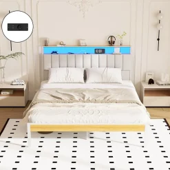 Teeno Cadre de lit, 160 x 200 avec Base en métal, lit 2 Personnes, avec lumières LED et Prises Multiples (1 Prise AC, 2 Ports USB) Online
