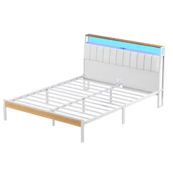 Teeno Cadre de lit, 160 x 200 avec Base en métal, lit 2 Personnes, avec lumières LED et Prises Multiples (1 Prise AC, 2 Ports USB) Online