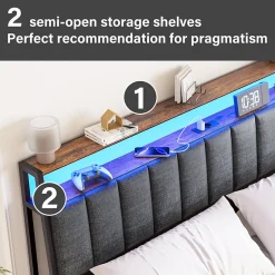Teeno Cadre de lit 160 x 200 avec Base en métal, lit 2 Personnes, avec lumières LED et Prises Multiples (1 Prise AC, 2 Ports USB), avec