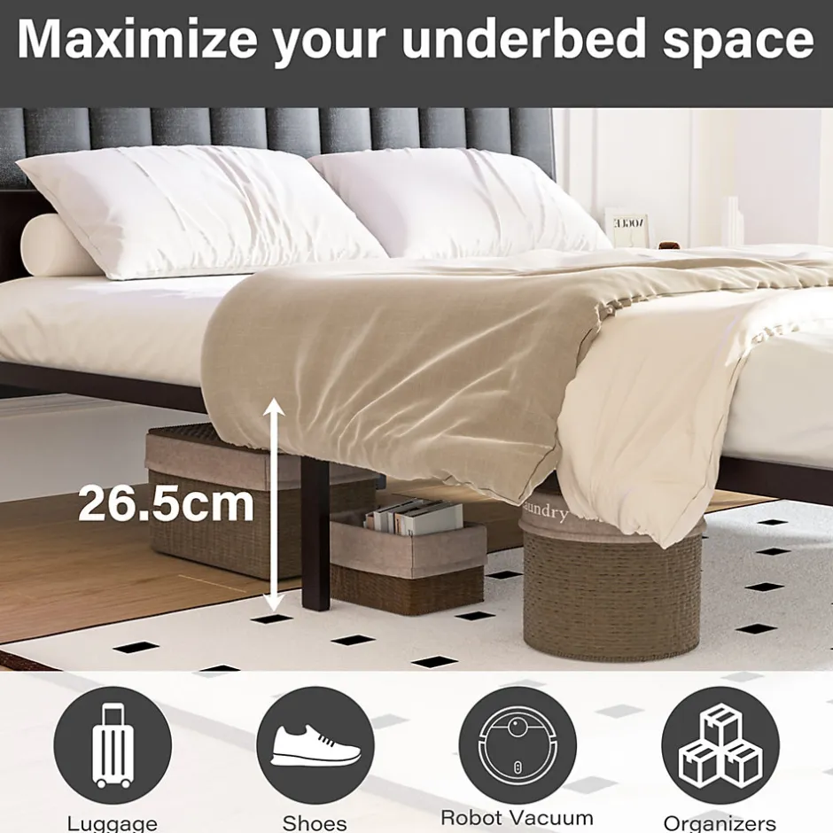 Teeno Cadre de lit 160 x 200 avec Base en métal, lit 2 Personnes, avec lumières LED et Prises Multiples (1 Prise AC, 2 Ports USB), avec