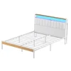 Teeno Cadre de lit, 140 x 190 avec Base en métal, lit 2 Personnes, avec lumières LED et Prises Multiples (1 Prise AC, 2 Ports USB), lit Discount