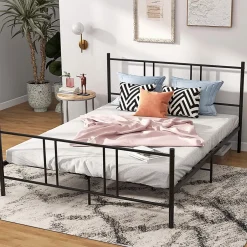 Giantex Cadre de Lit de Plateforme Sommier Lit Double King Size en Métal Rangement sous Lit Haute Tête 101cm Online