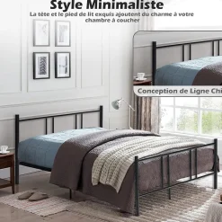 Giantex Cadre de Lit de Plateforme Sommier Lit Double King Size en Métal Rangement sous Lit Haute Tête 101cm Online