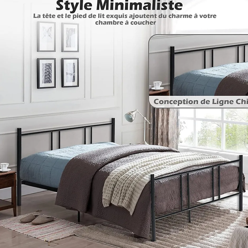 Giantex Cadre de Lit de Plateforme Sommier Lit Double King Size en Métal Rangement sous Lit Haute Tête 101cm Online