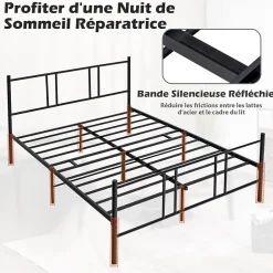 Giantex Cadre de Lit de Plateforme Sommier Lit Double King Size en Métal Rangement sous Lit Haute Tête 101cm Online