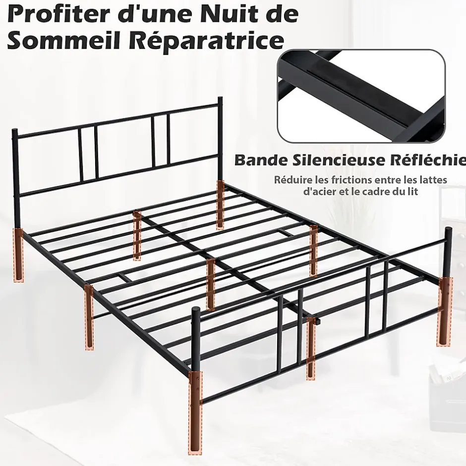Giantex Cadre de Lit de Plateforme Sommier Lit Double King Size en Métal Rangement sous Lit Haute Tête 101cm Online