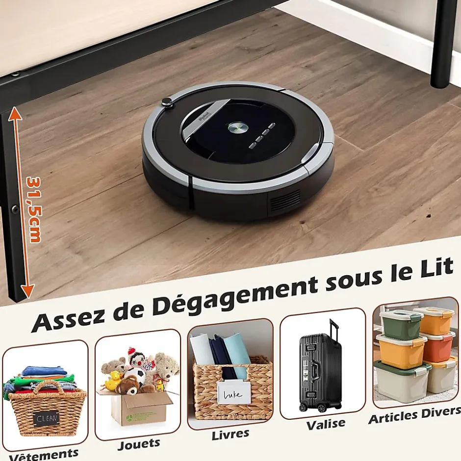 Giantex Cadre de Lit de Plateforme Sommier Lit Double King Size en Métal Rangement sous Lit Haute Tête 101cm Online
