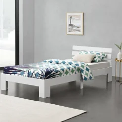 [En.Casa] Cadre de Lit Design 90 x 200 cm Blanc en.casa