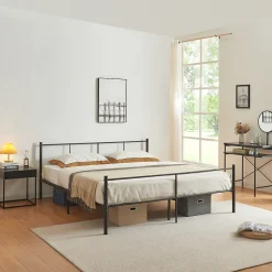 [En.Casa] Cadre de Lit Double en Métal Laos 180 x 200 cm Noir Mat en.casa