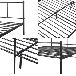 [En.Casa] Cadre de Lit Double en Métal Laos 180 x 200 cm Noir Mat en.casa