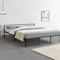 [En.Casa] Cadre de Lit double en Métal Imatra 180 x 200 cm Noir Mat en.casa Discount