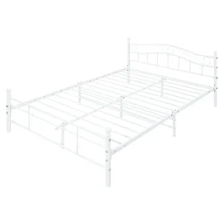 [En.Casa] Cadre de lit double Florenz Acier Revêtu par Poudre 160 x 200 Blanc en.casa