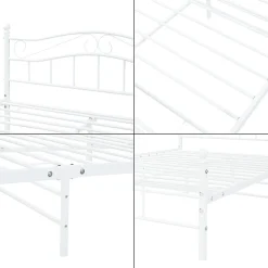 [En.Casa] Cadre de lit double Florenz Acier Revêtu par Poudre 160 x 200 Blanc en.casa