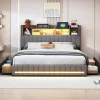 ProximaX Cadre de lit double gris 140x190 cm, sommier à lattes, rembourré avec tête de lit rangement, 4 tiroirs intégrés et montage facile