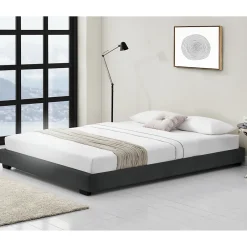 Corium Cadre de Lit Double Masari Rembourré avec Similicuir Noir 200 x 180 cm