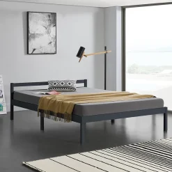 [En.Casa] Cadre de Lit Double Nakkila Pin 140 x 200 cm Gris Foncé en.casa Hot