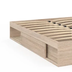 IDMarket Cadre de lit double SALEM avec rangements et sommier 140 x 190 cm façon hêtre