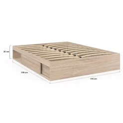 IDMarket Cadre de lit double SALEM avec rangements et sommier 140 x 190 cm façon hêtre