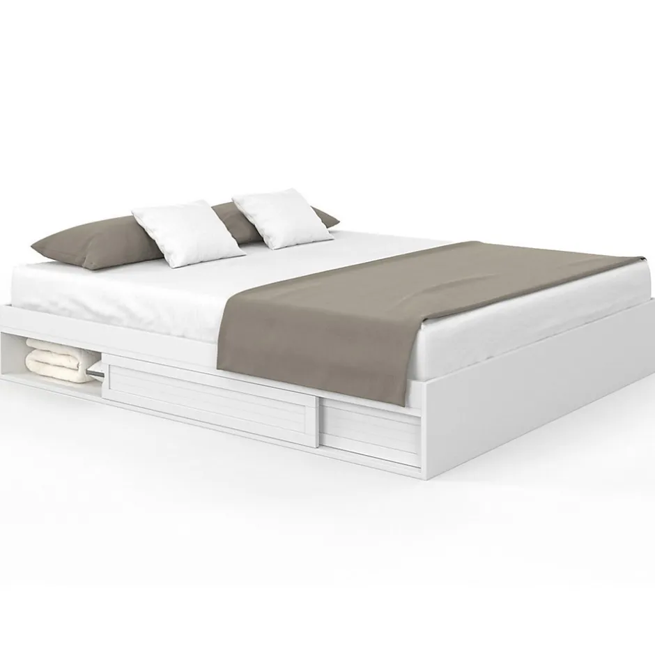 IDMarket Cadre de lit double SALEM avec rangements et sommier 180 x 200 cm blanc