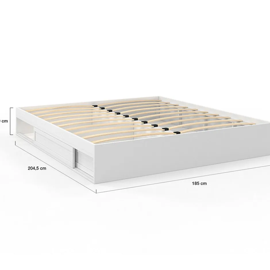 IDMarket Cadre de lit double SALEM avec rangements et sommier 180 x 200 cm blanc