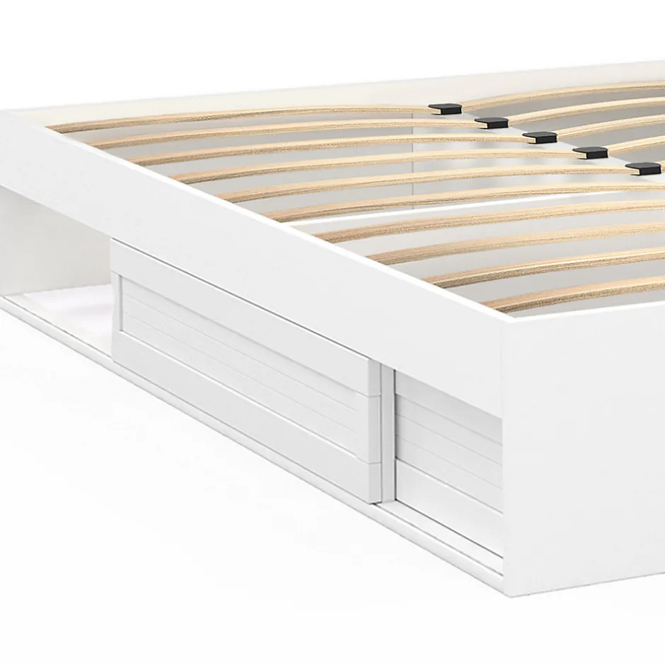 IDMarket Cadre de lit double SALEM avec rangements et sommier 180 x 200 cm blanc