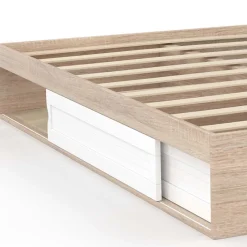 IDMarket Cadre de lit double SALEM avec rangements et sommier 140 x 190 cm façon hêtre et blanc