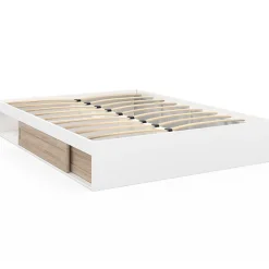 IDMarket Cadre de lit double SALEM avec rangements et sommier 140 x 190 cm blanc et façon hêtre Clearance