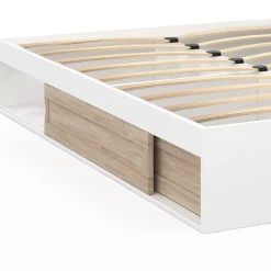 IDMarket Cadre de lit double SALEM avec rangements et sommier 140 x 190 cm blanc et façon hêtre Clearance